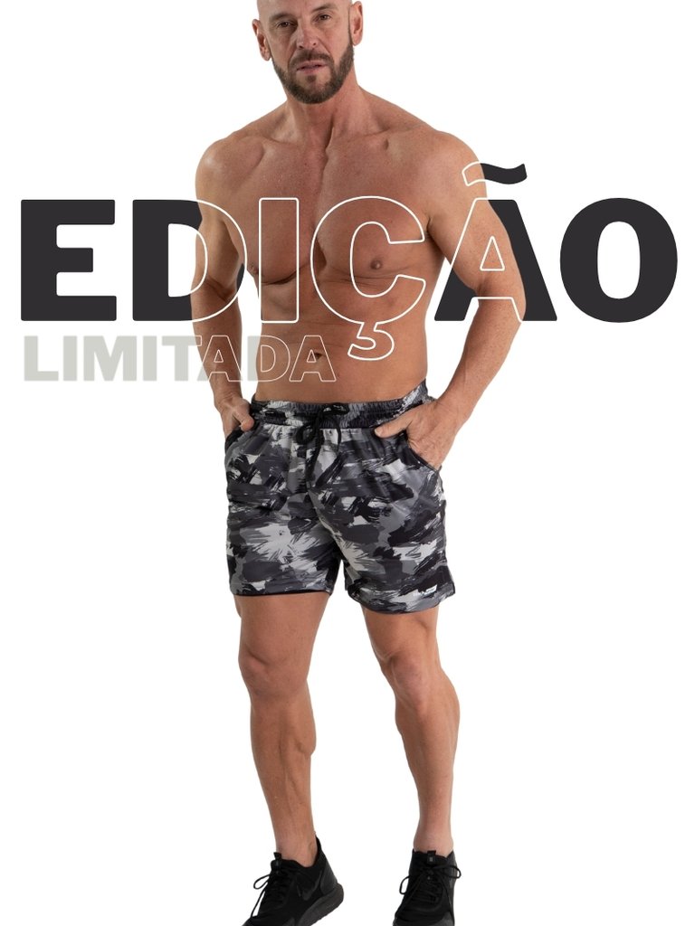 Shorts 2 em 1 Dry Fit Camuflado Preto – Black White Sports