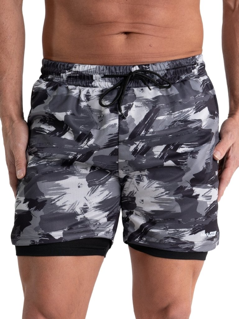 Shorts 2 em 1 Dry Fit Camuflado Preto – Black White Sports