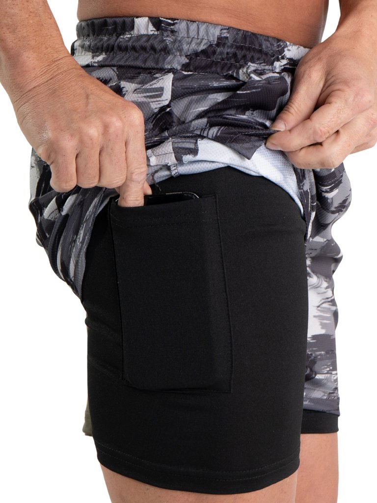 Shorts 2 em 1 Dry Fit Camuflado Preto – Black White Sports
