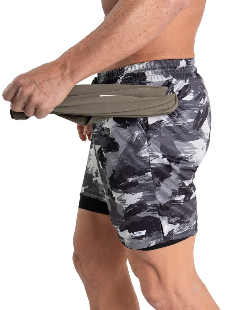 Shorts 2 em 1 Dry Fit Camuflado Preto – Black White Sports