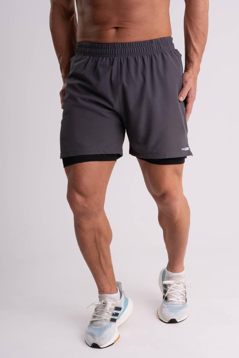 Shorts de Tactel com Compressão Dual Force Black White Sport