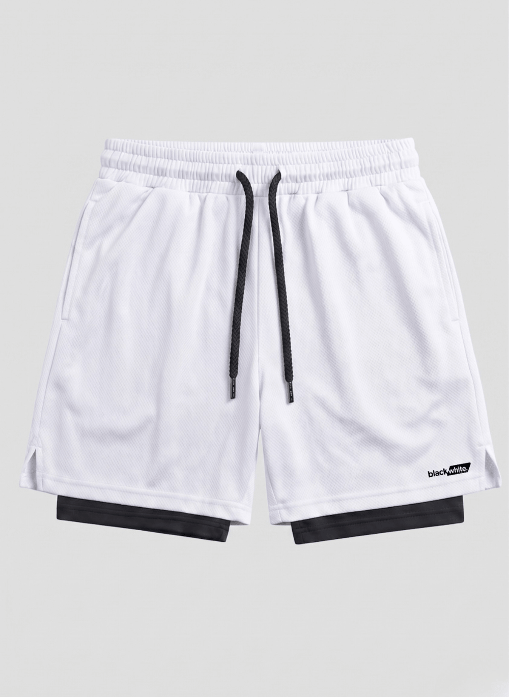 Shorts Compressão 2x1 Black White Sports - Academia e Treino Dry Fit