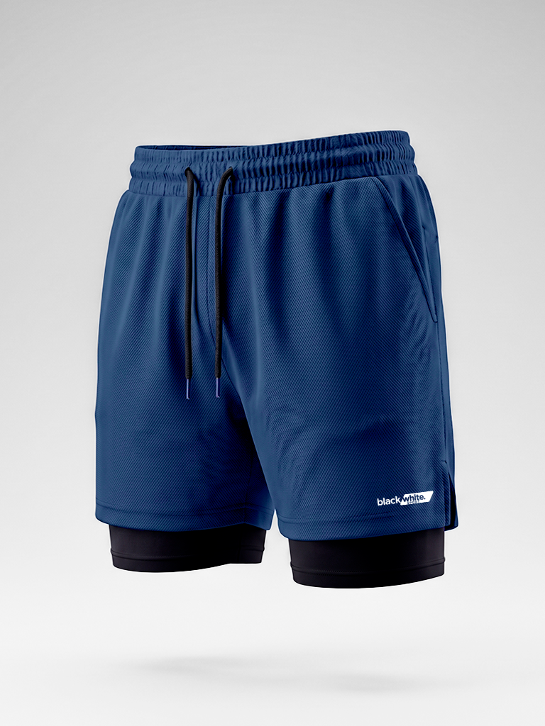 Shorts Compressão 2x1 Black White Sports - Academia e Treino Dry Fit