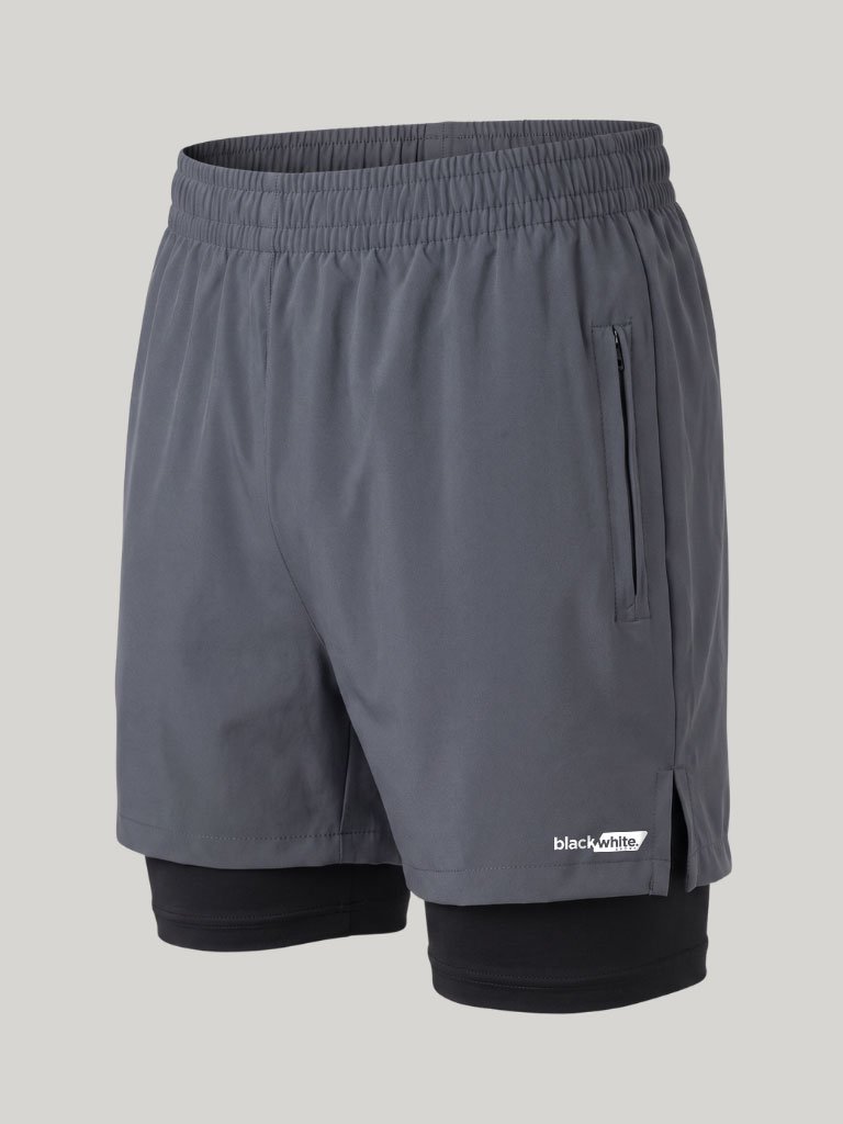 Shorts de Tactel com Compressão Dual Force Black White Sport - Preto